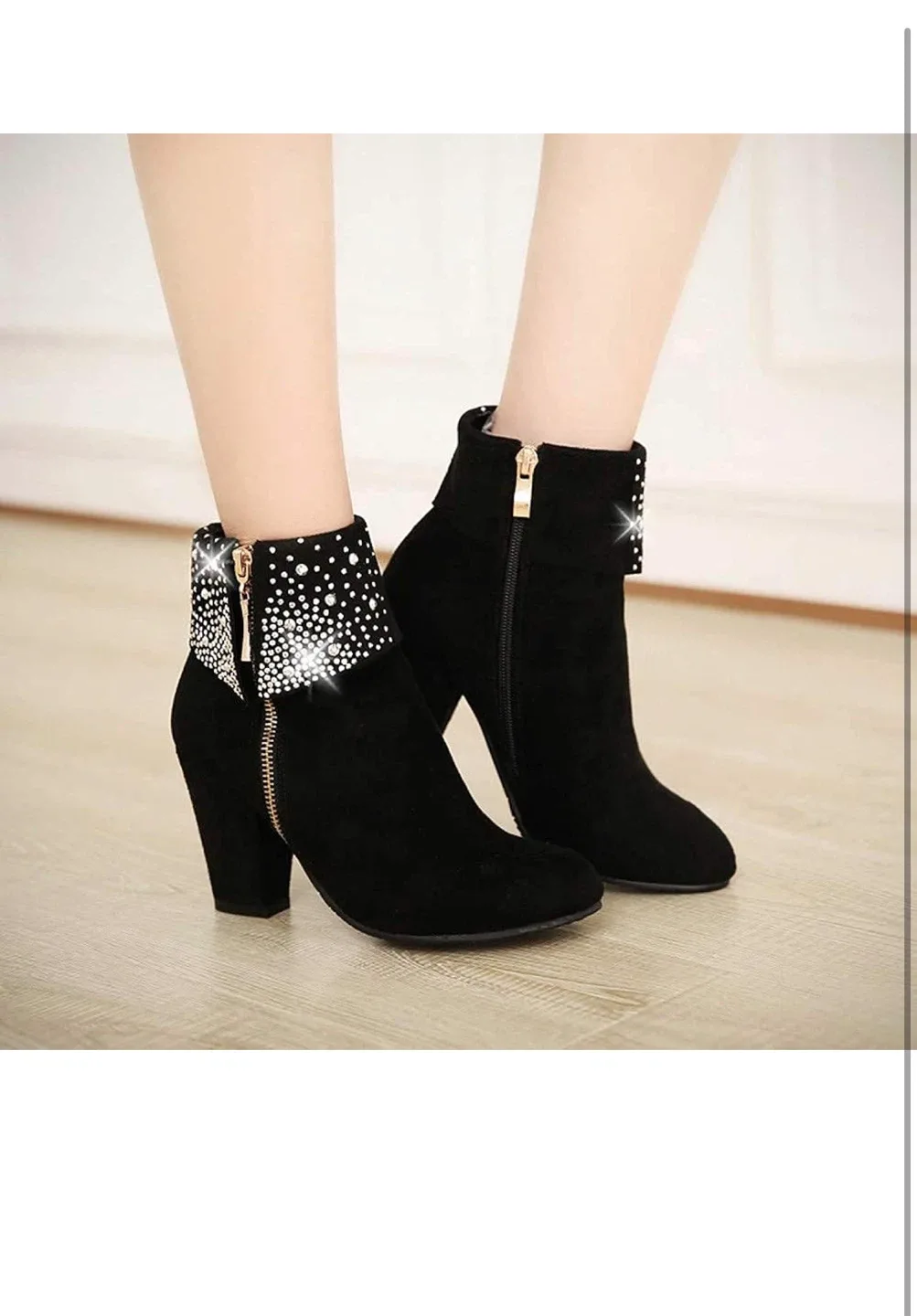 Black Ankle Boots with Rhinestone Detail image indicator(4)