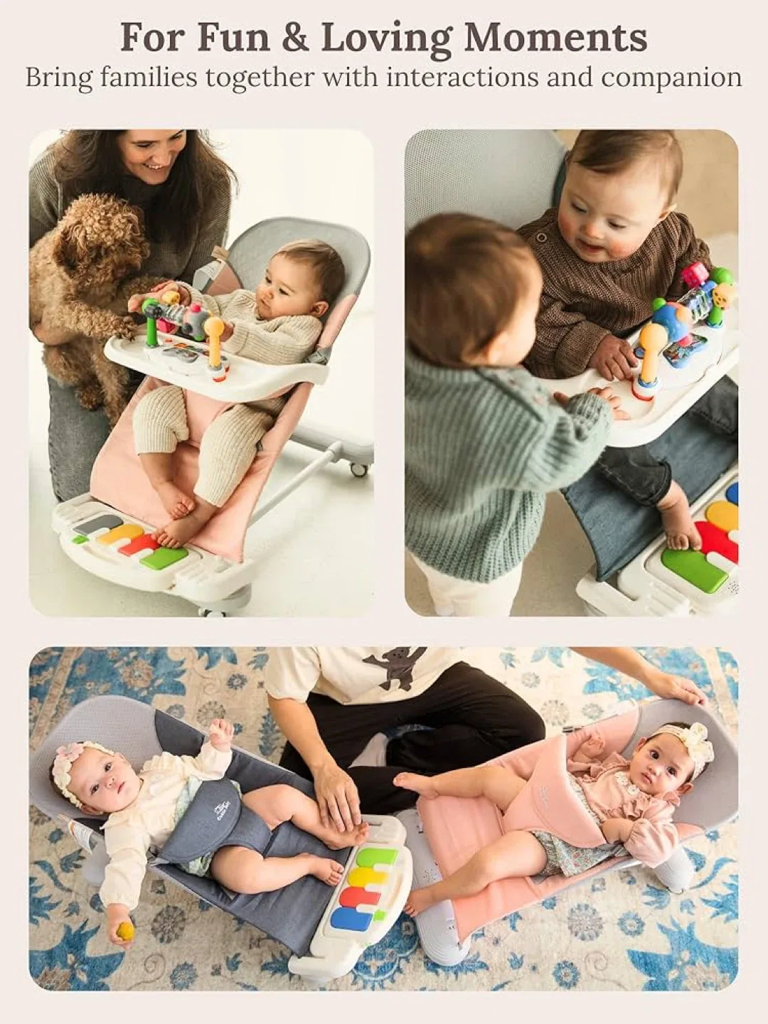 Baby Bouncer 4-in-1 / 3-Level Recline Foldable Seat w Play Bar image indicator(6)