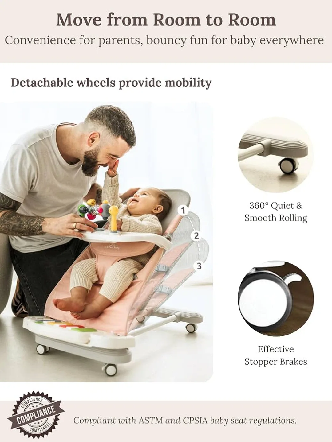 Baby Bouncer 4-in-1 / 3-Level Recline Foldable Seat w Play Bar image indicator(3)