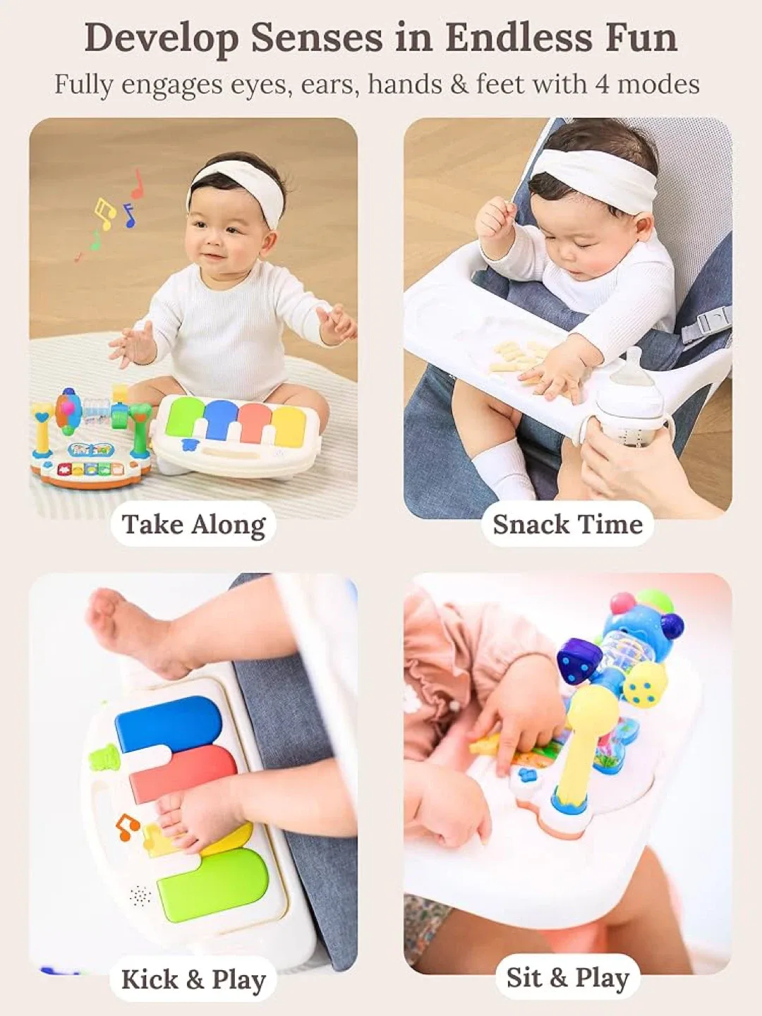 Baby Bouncer 4-in-1 / 3-Level Recline Foldable Seat w Play Bar image indicator(2)