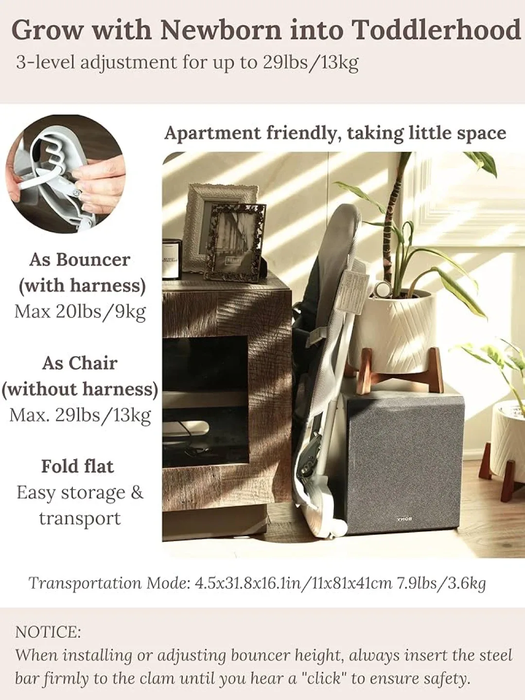 Baby Bouncer 4-in-1 / 3-Level Recline Foldable Seat w Play Bar image indicator(4)