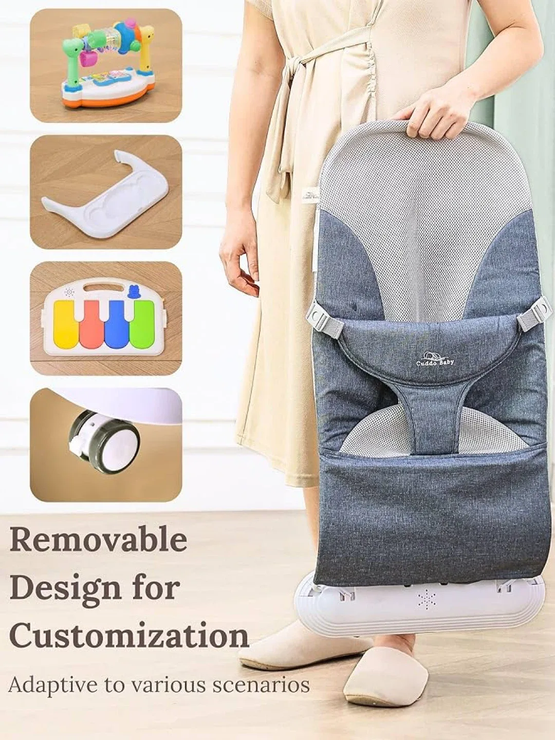Baby Bouncer 4-in-1 / 3-Level Recline Foldable Seat w Play Bar image indicator(7)