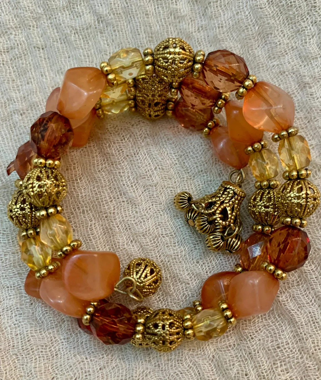 Beaded Wrap-around Bracelet - Peach & Gold image indicator(2)