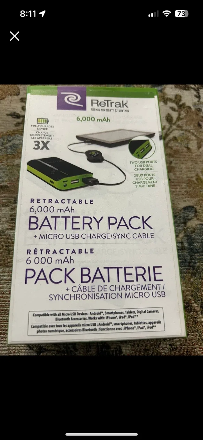 ReTrak Essentials 6,000 mAh Battery Pack