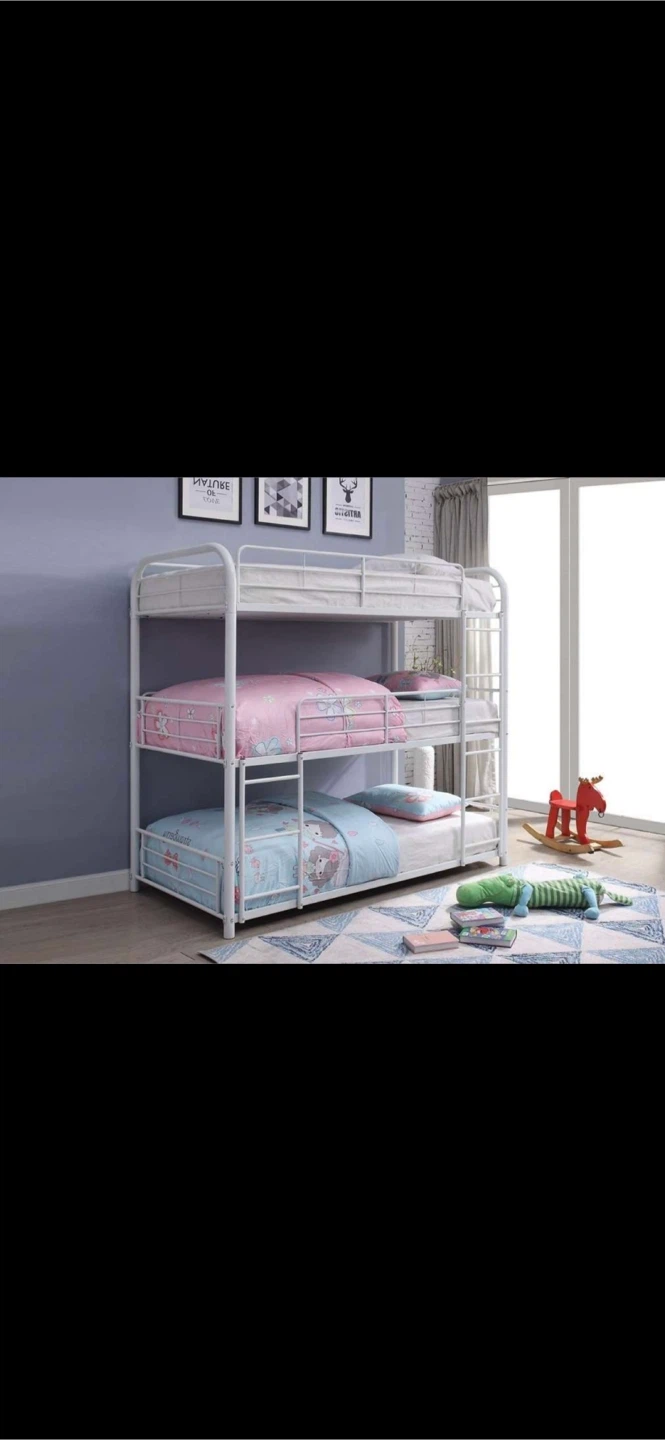 White Triple Bunk Bed Frame
