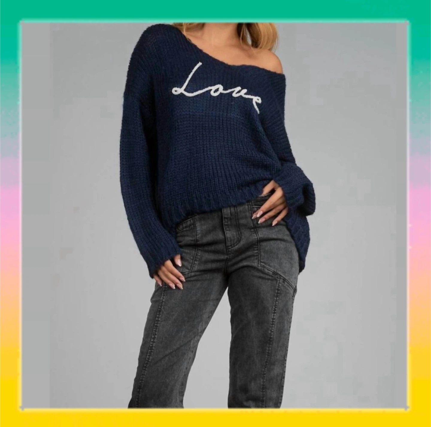 Elan Navy Blue Love Knit Sweater - Sz M