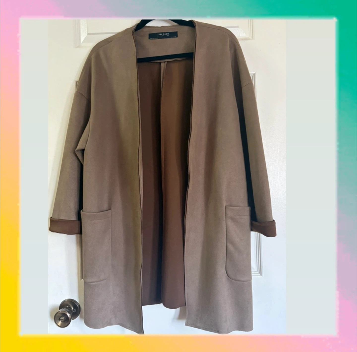Zara Basic Mocha Faux Suede Over Coat - Sz S