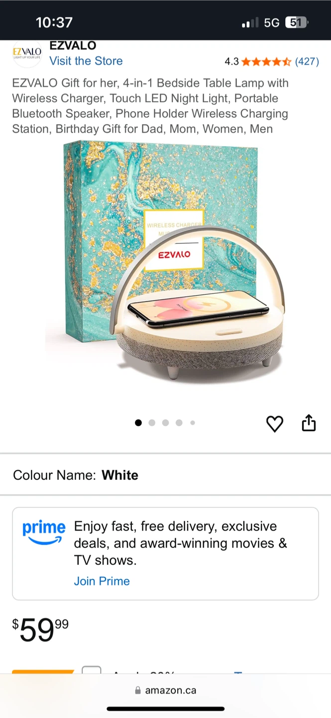 EZVALO 4-in-1 Bedside Table Lamp/Charger/Music Lamp NEW - photo 2