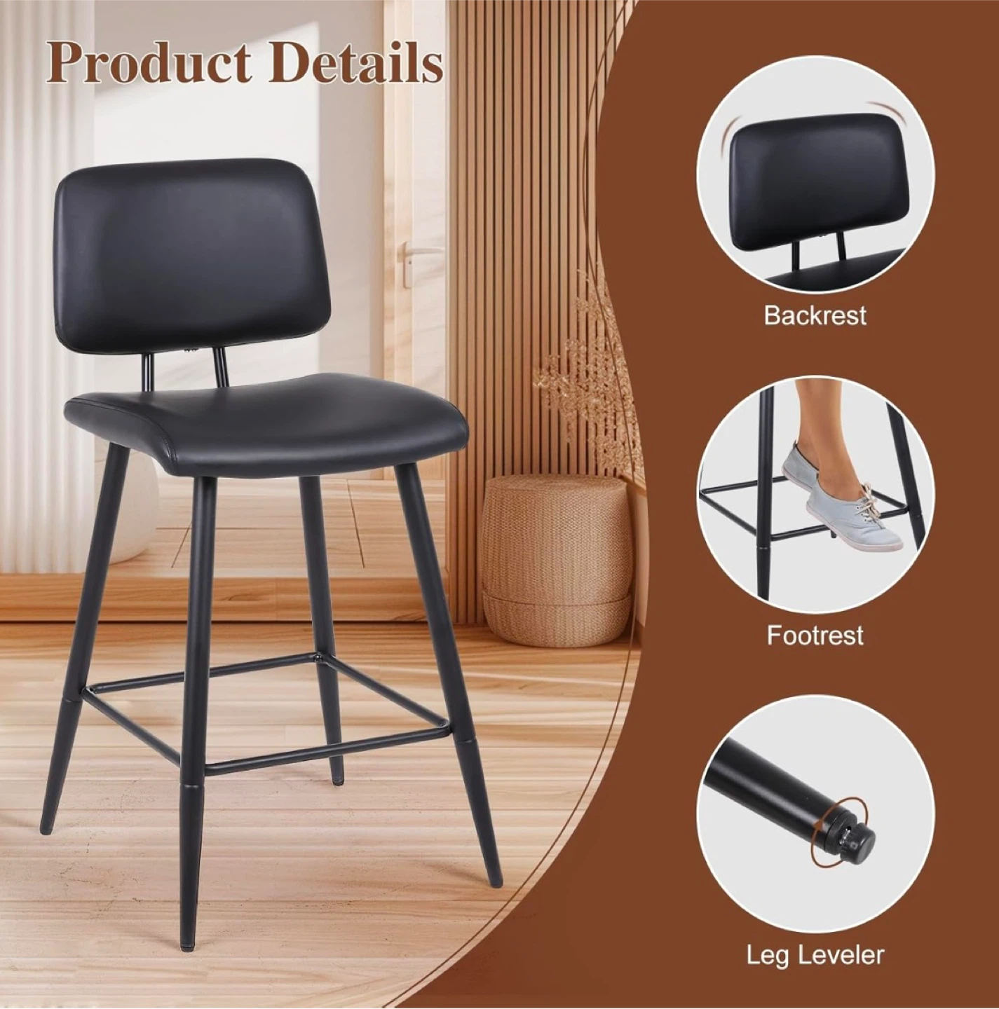 Black Bar Stool with Backrest (2 pcs) - photo 4