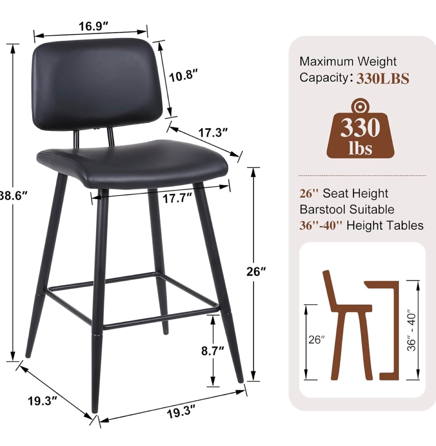 Black Bar Stool with Backrest (2 pcs) - photo 2