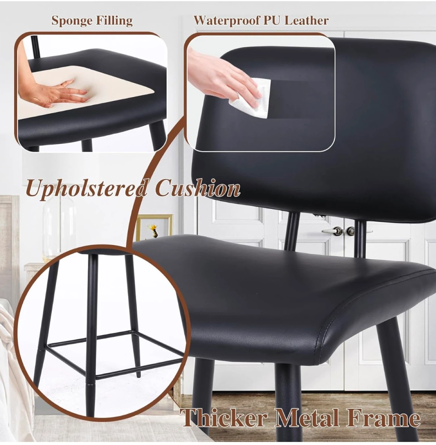 Black Bar Stool with Backrest (2 pcs) - photo 3