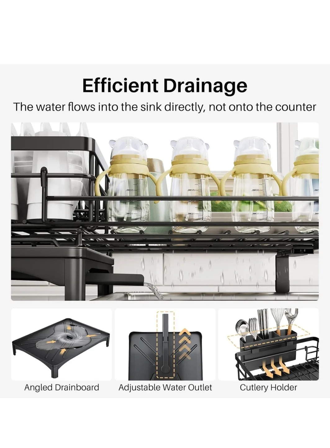 Extendable Dish Drying Rack - Black image indicator(6)