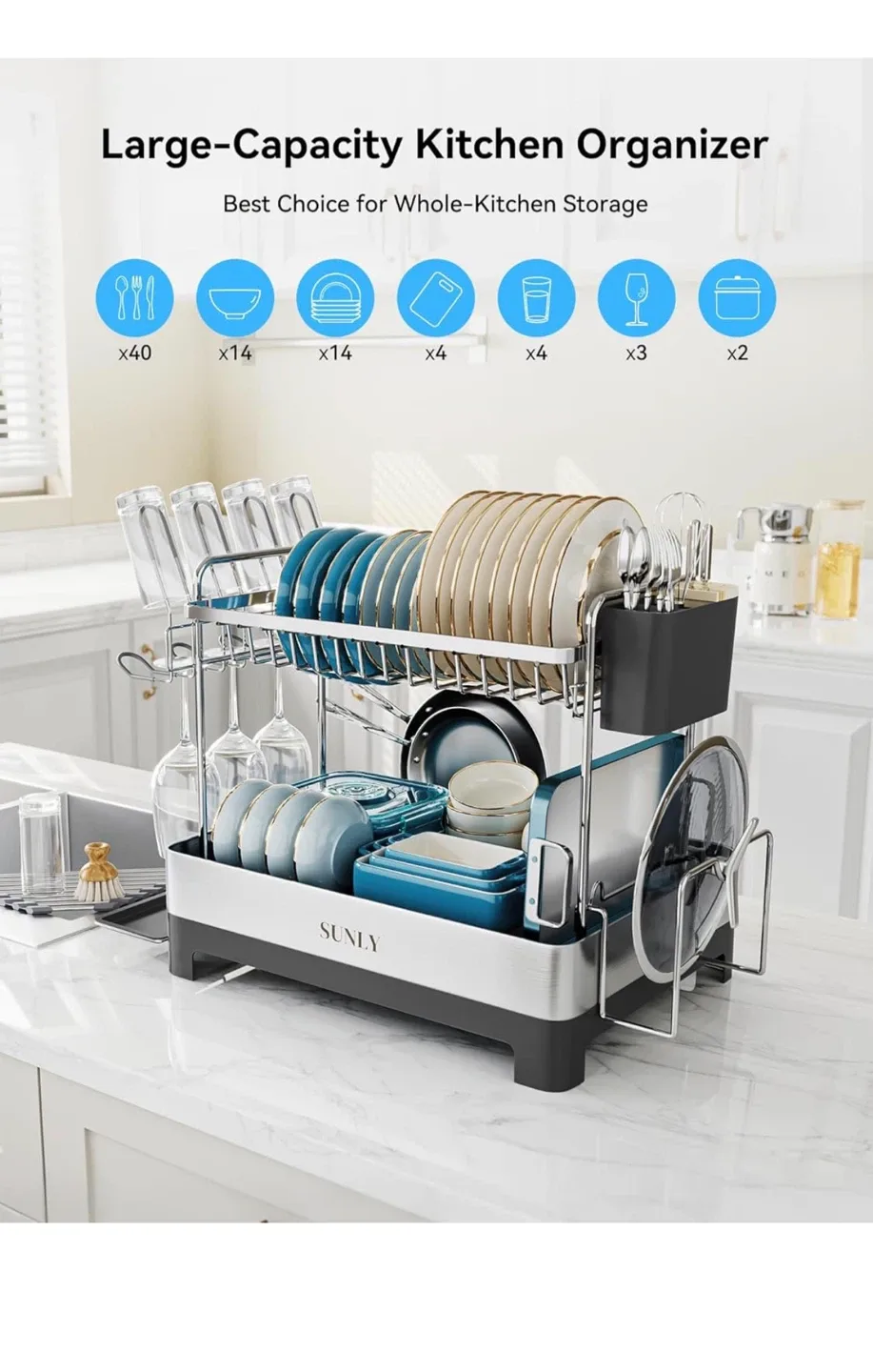 SUNLY 2-Tier Dish Drying Rack - Black image indicator(3)