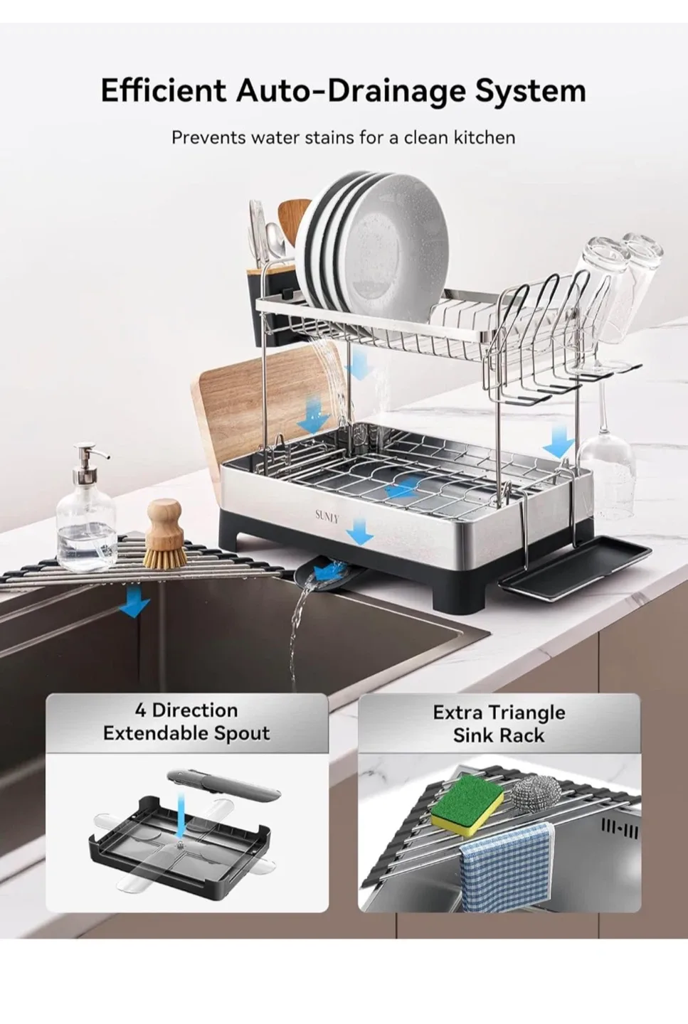 SUNLY 2-Tier Dish Drying Rack - Black image indicator(4)