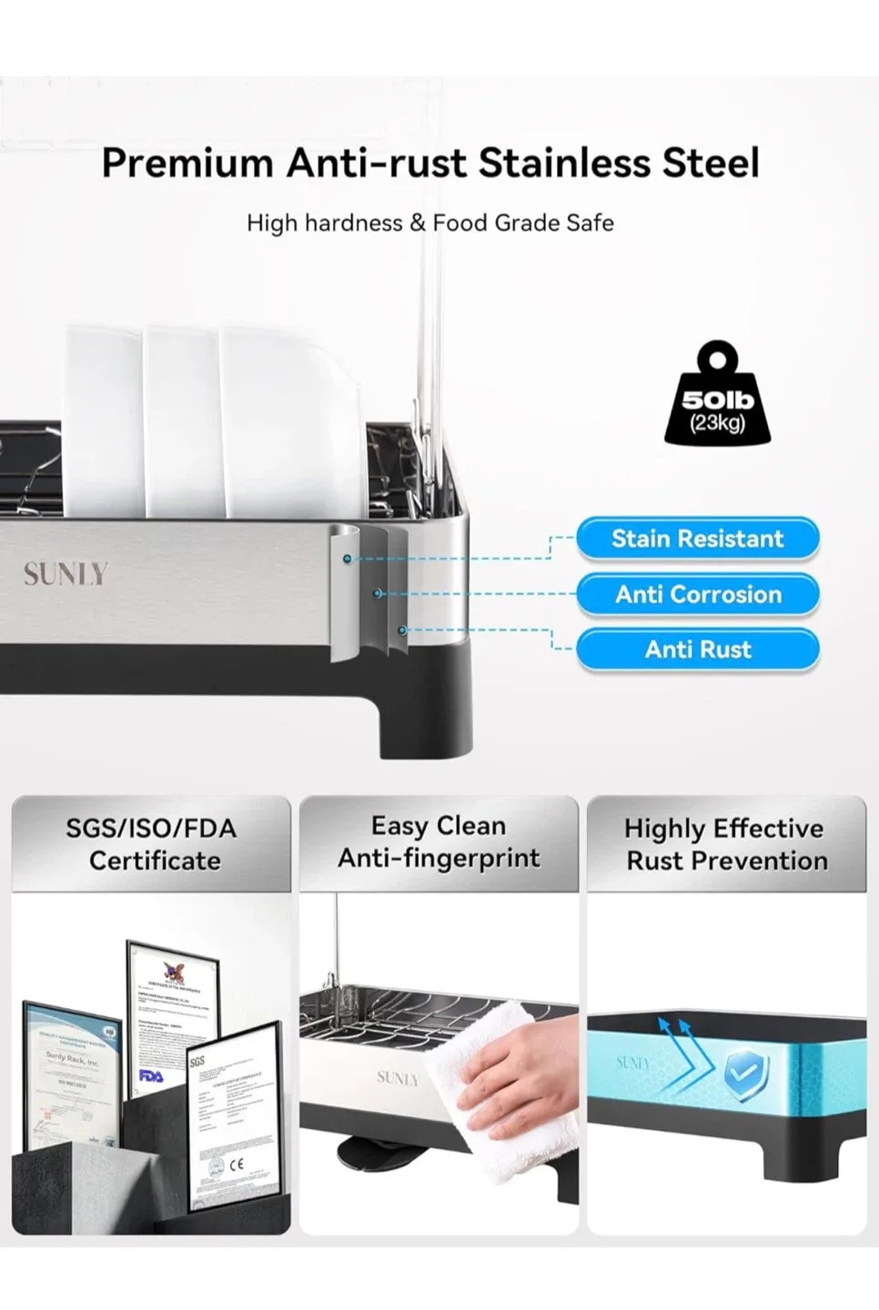 SUNLY 2-Tier Dish Drying Rack - Black image indicator(5)