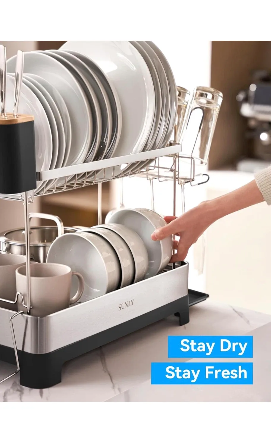 SUNLY 2-Tier Dish Drying Rack - Black image indicator(8)