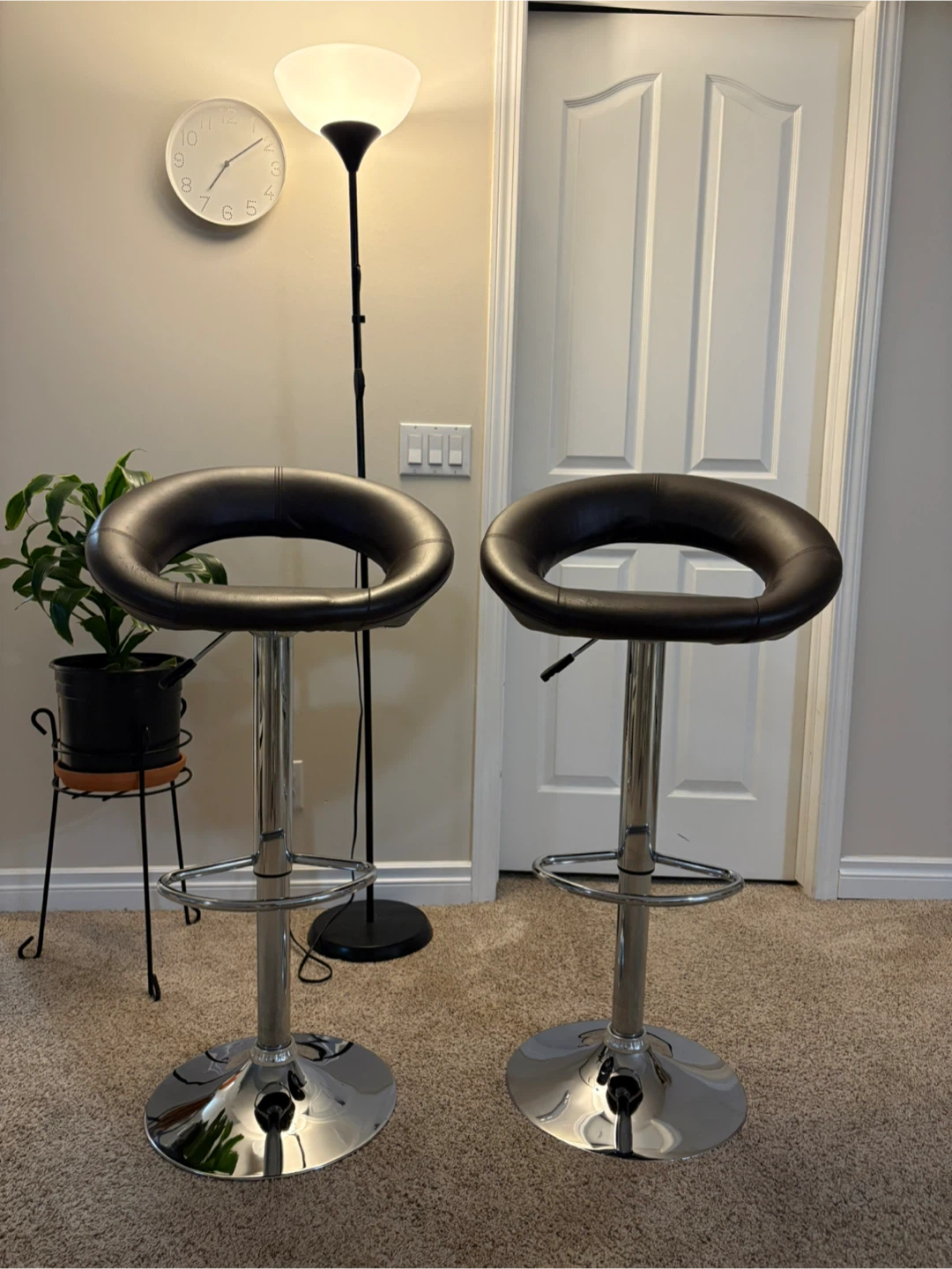 Pair of Brown Leather Bar Stools