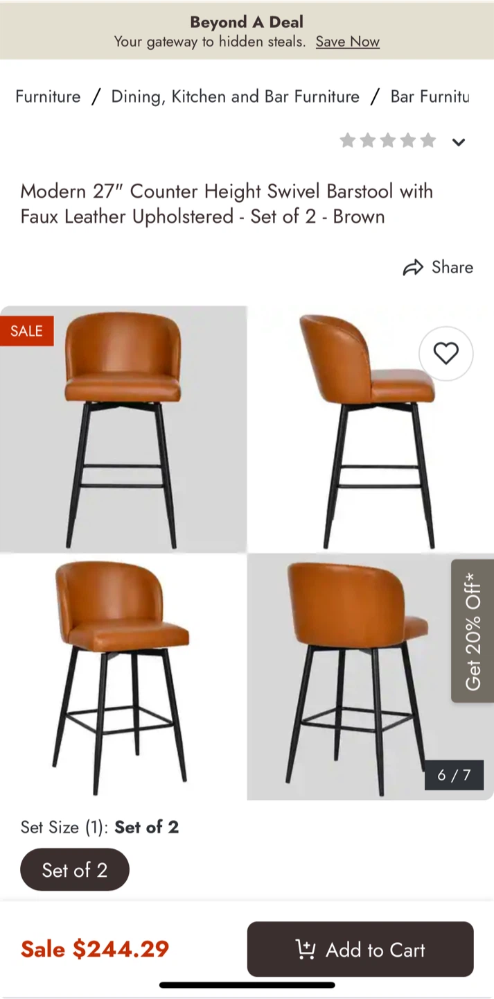 Set of 2 Brown Counter Height Swivel Barstools - photo 3