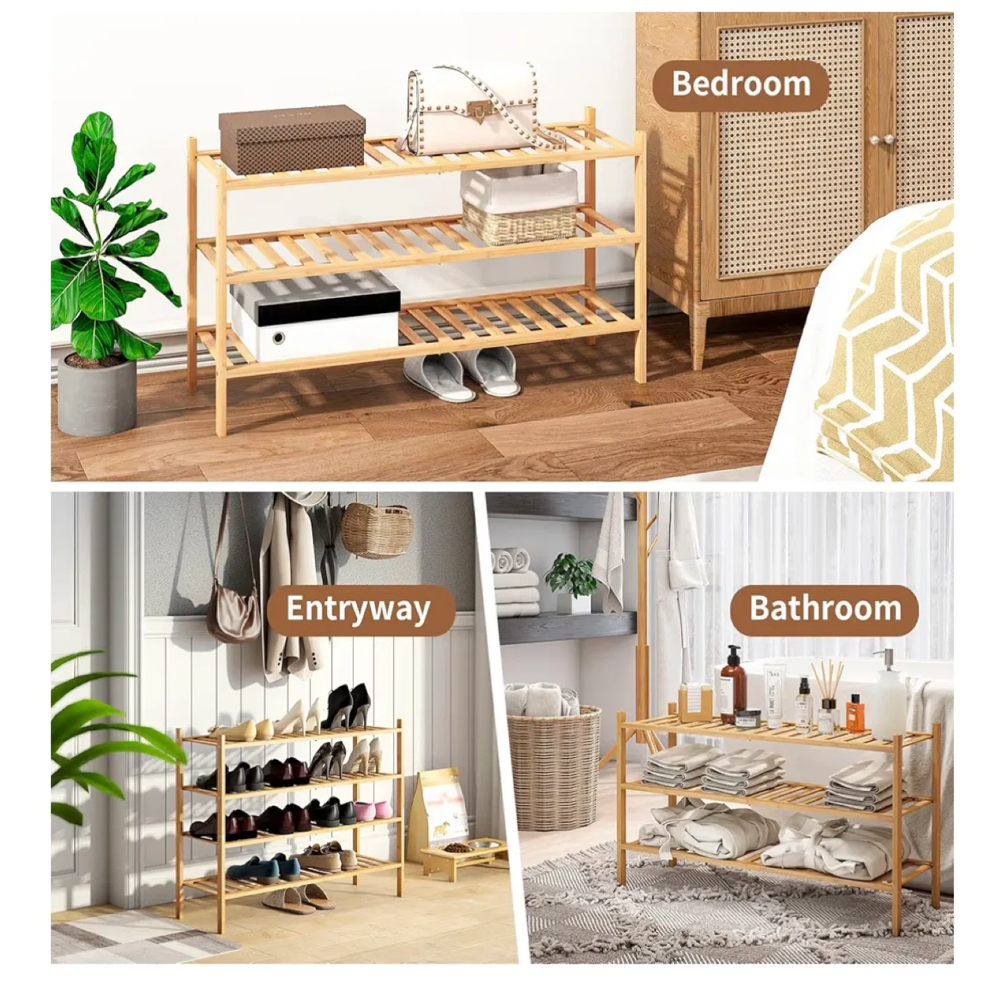 Bamboo 3-Tier Shoe Rack image indicator(4)