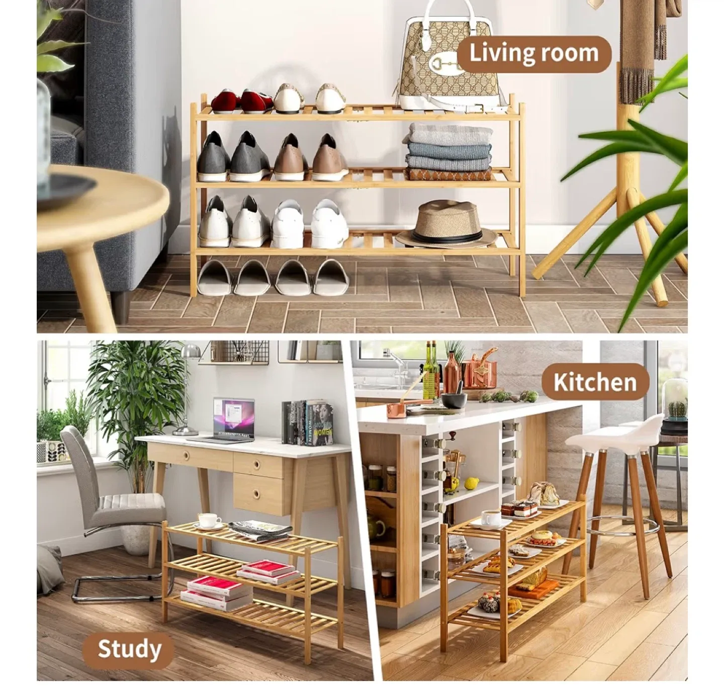 Bamboo 3-Tier Shoe Rack image indicator(5)