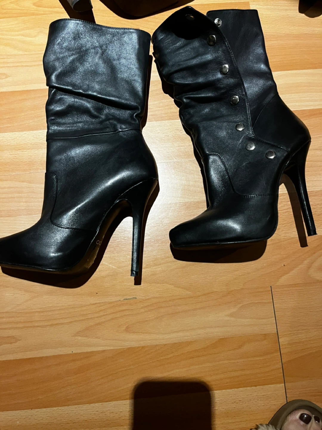 Aldo Black Leather Heeled Boots - Size 39