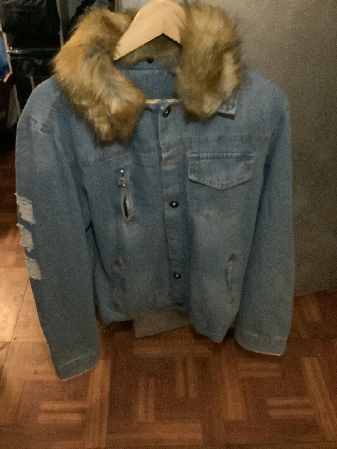 Winter jean fleece lining fur collar coat image indicator(3)