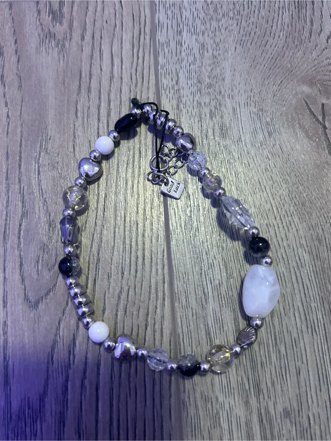 Beaded phone chain- Silver, Black, White thumbnail