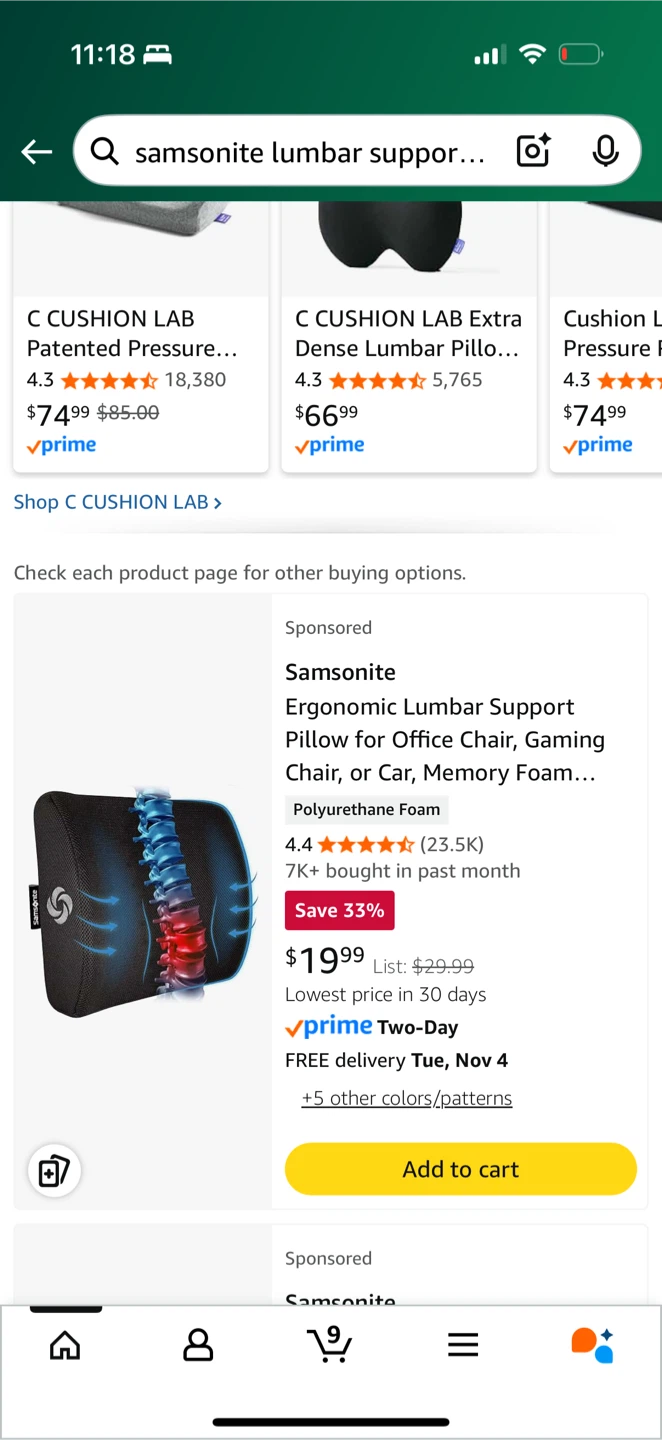 Samsonite Ergonomic Lumbar Support Pillow - Black - photo 5