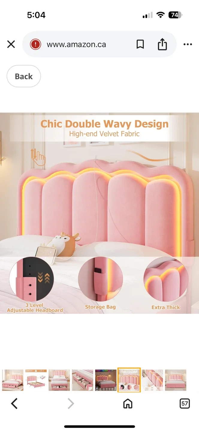 Grey Daphne upholstered Velvet Bed Frame with LED Lighting image indicator(3)