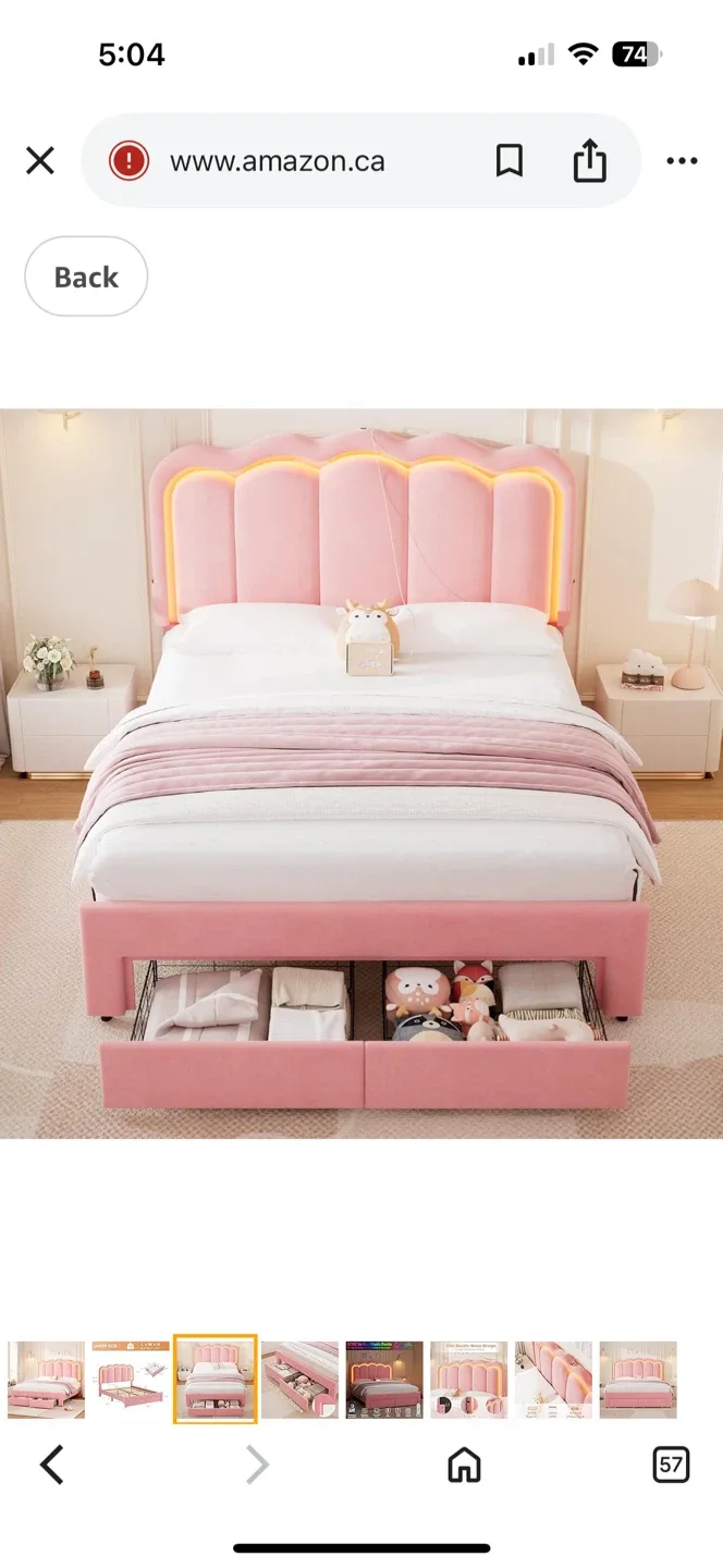 Grey Daphne upholstered Velvet Bed Frame with LED Lighting image indicator(5)