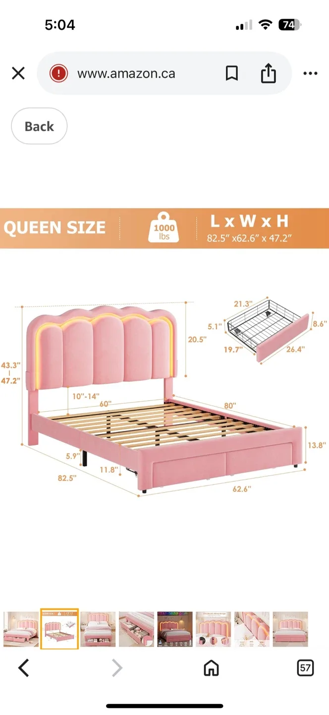 Grey Daphne upholstered Velvet Bed Frame with LED Lighting image indicator(6)