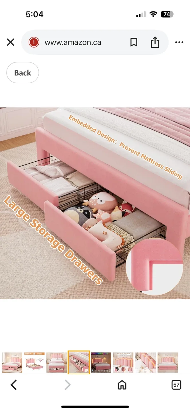 Grey Daphne upholstered Velvet Bed Frame with LED Lighting image indicator(7)