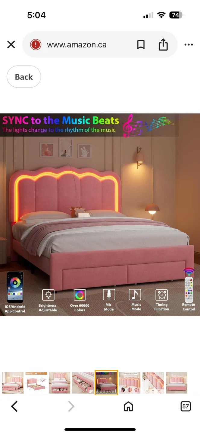 Grey Daphne upholstered Velvet Bed Frame with LED Lighting image indicator(4)