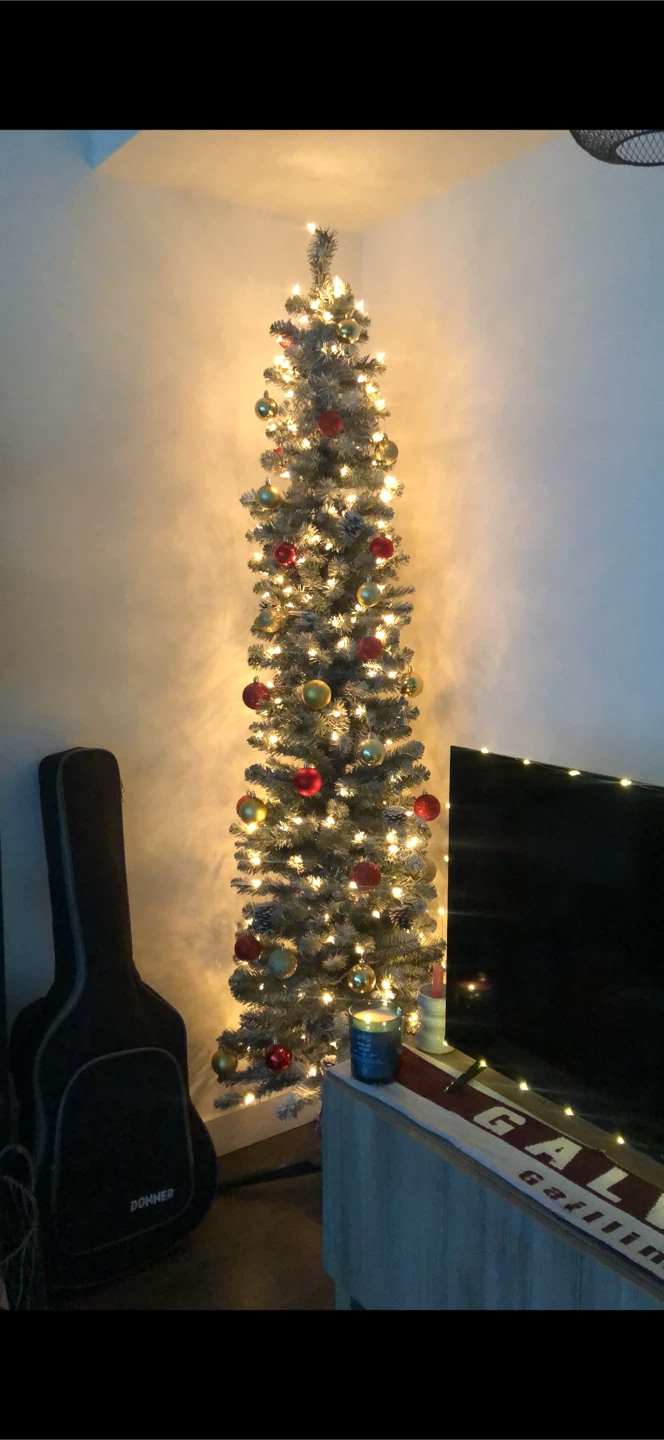 7ft Pre-lit Pencil Christmas Tree and Decoration Package
