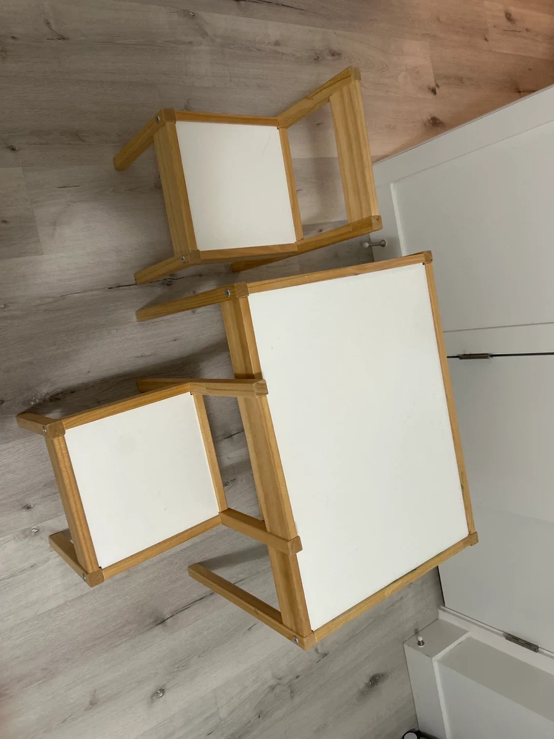 LÄTT Children's table and 2 chairs, white/pine image indicator(2)