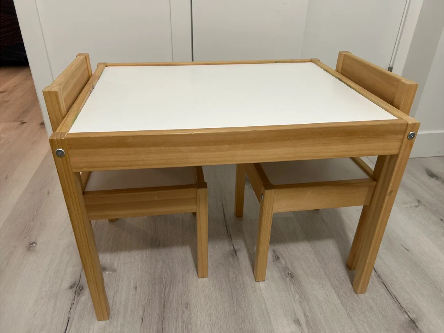LÄTT Children's table and 2 chairs, white/pine thumbnail