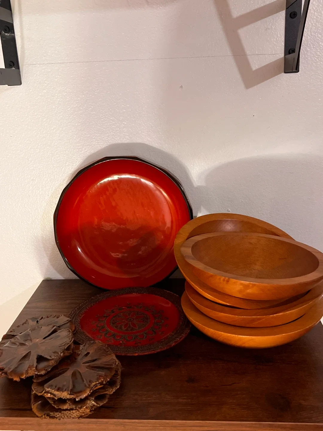 Wood vintage mid century modern Red & Brown Plates thumbnail