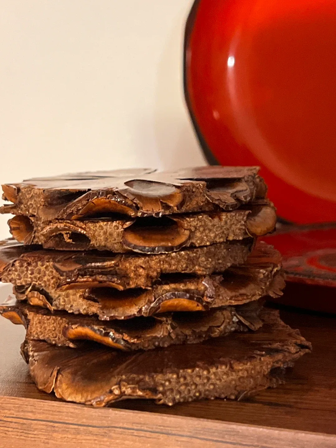 Wood vintage mid century modern Red & Brown Plates image indicator(4)