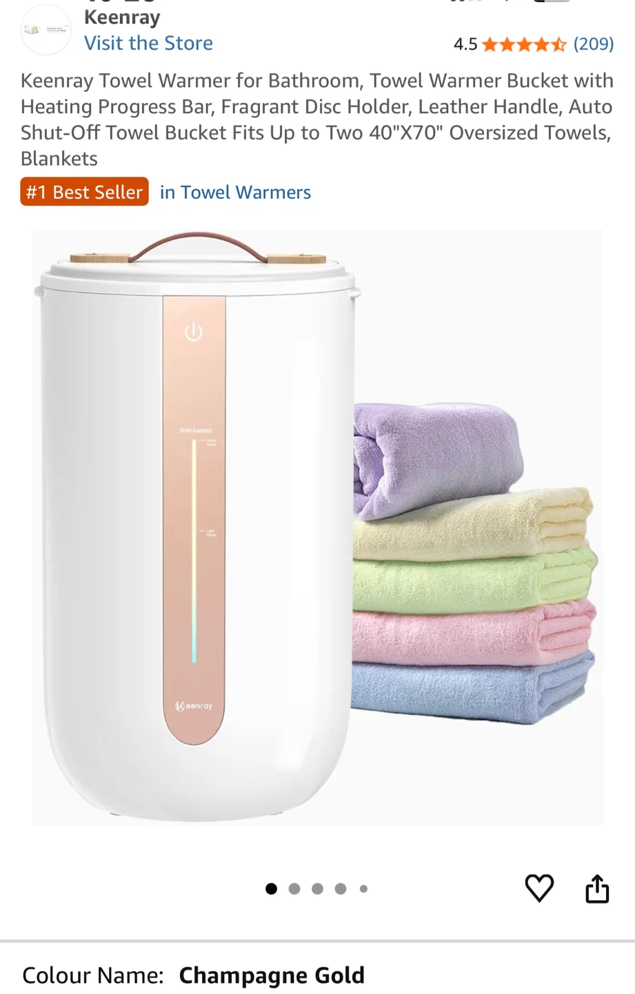 Keenray Towel Warmer Bucket - Champagne Gold