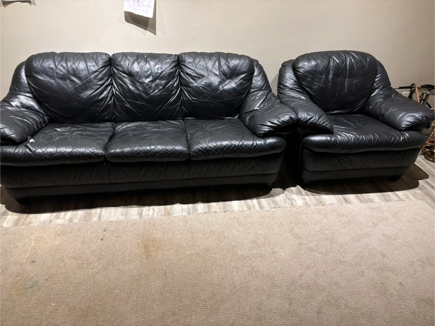 Black Leather Sofa Set - Used
