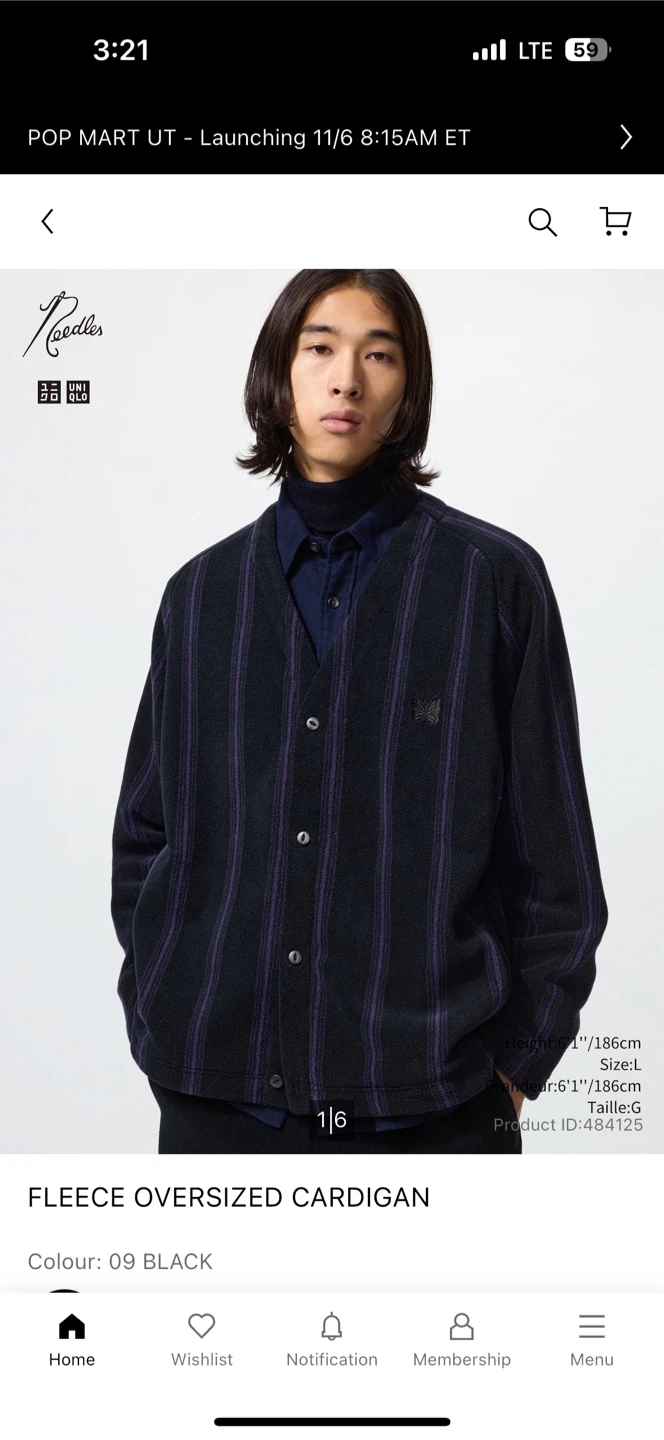 Uniqlo x Needles Fleece Oversized Cardigan - Black XL