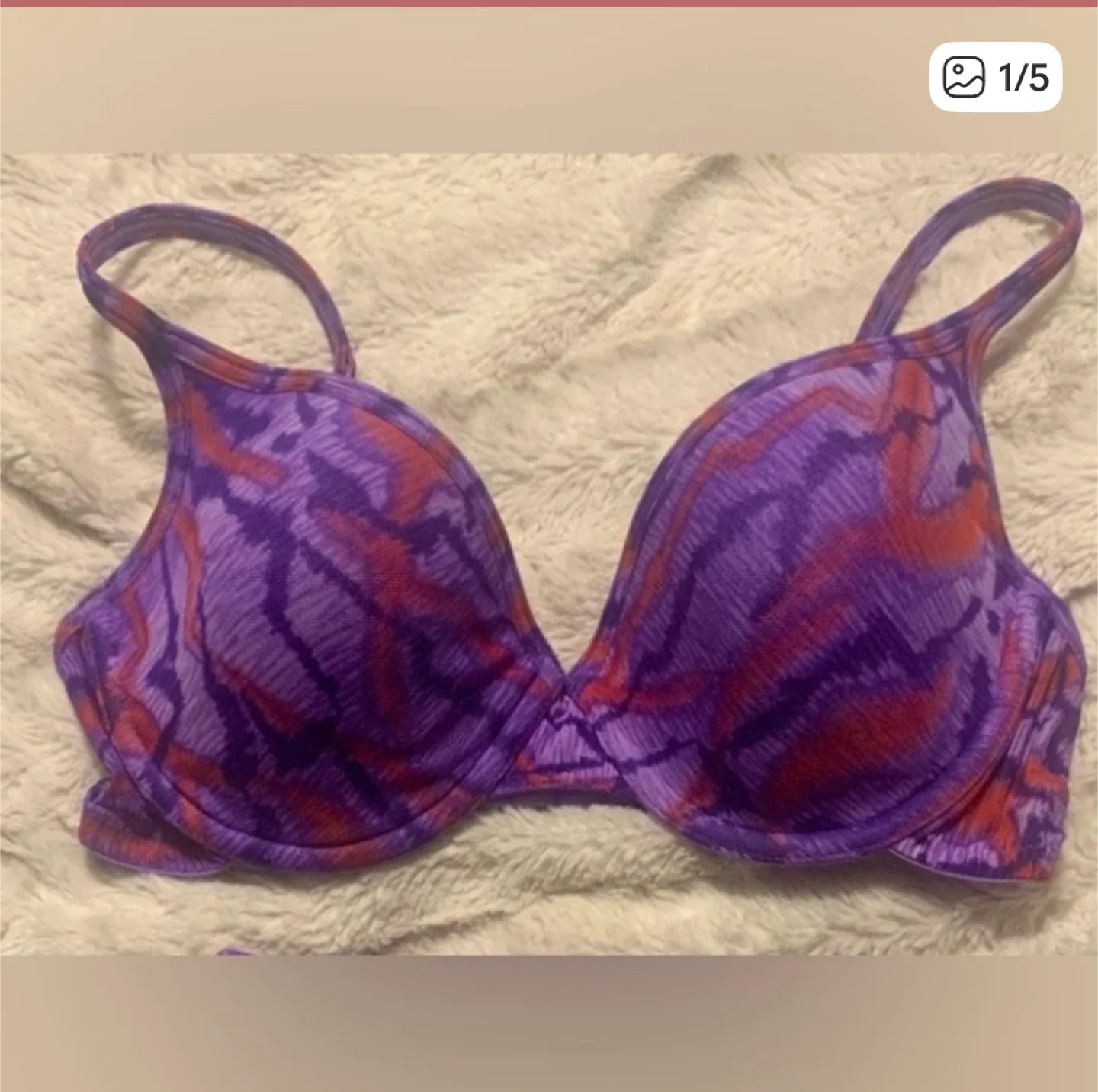 Bold & Sexy Pink and Purple Vintage Vanity Fair Bra Size 36C thumbnail