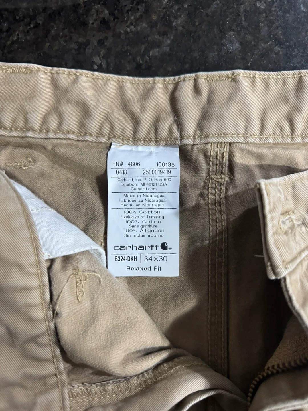 Mens Carhartt B324-DKH Relaxed Fit Pants 34x30 image indicator(3)