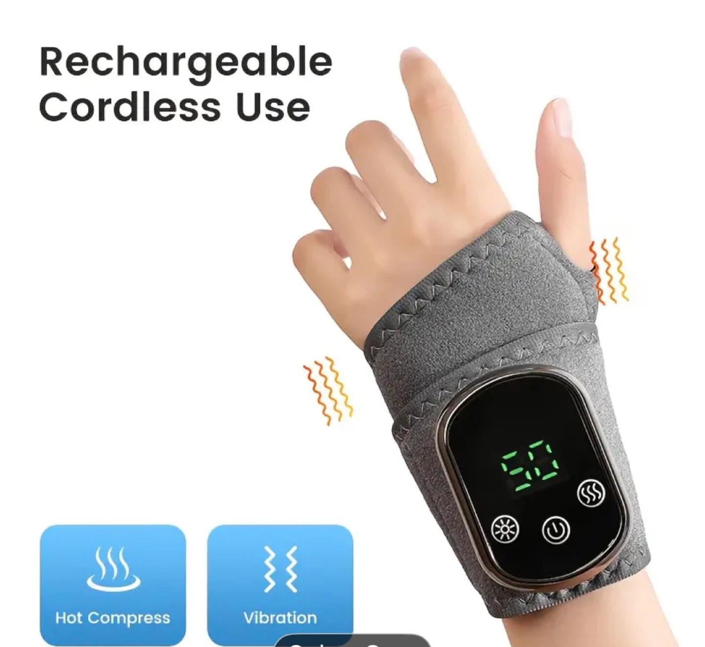 Grey Heated Wrist Brace with Massage & Vibration - photo 3