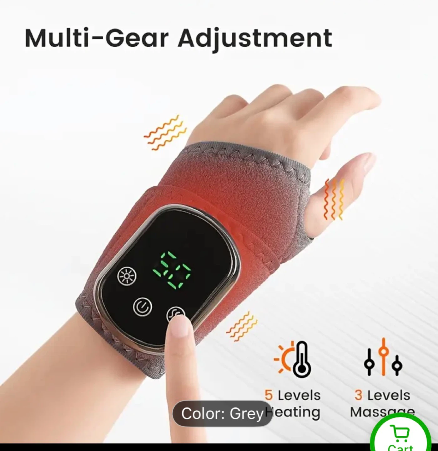 Grey Heated Wrist Brace with Massage & Vibration