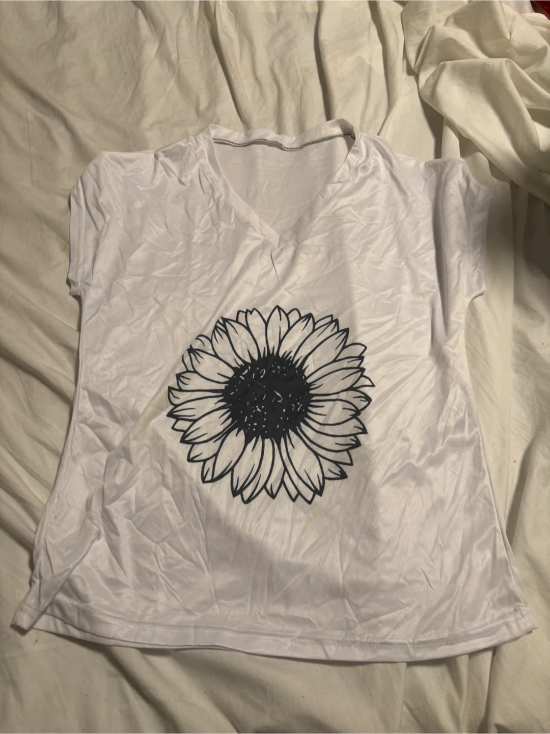 White T-shirt with Sunflower Design