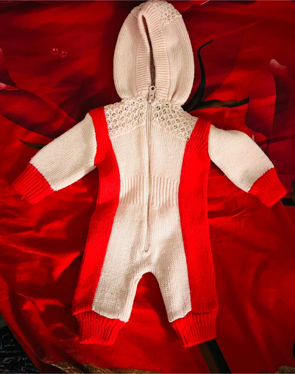 Red & White Knitted Baby Romper