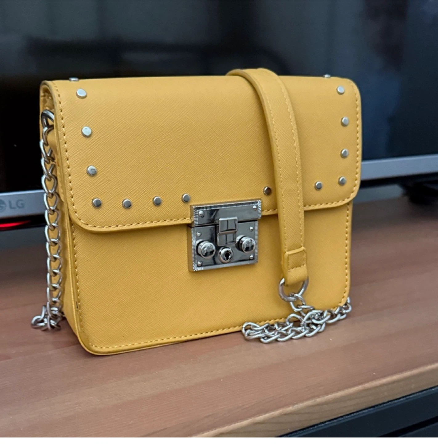 Dynamite Yellow Rivet Detail Chain Bag