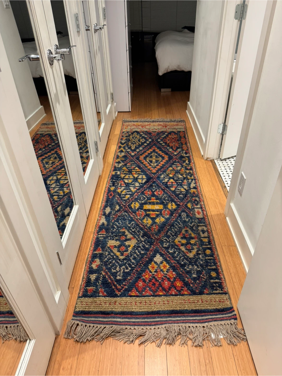CB2 Indira Wool Faded Blue Runner Rug 2.5ft x 8ft