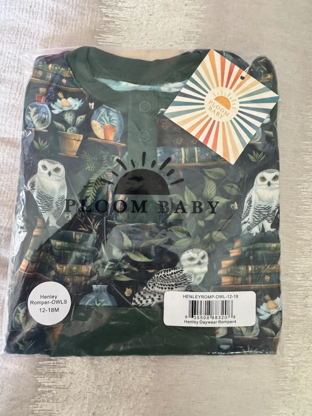 Bamboo Henley Romper - Owls, 12-18M image indicator(3)